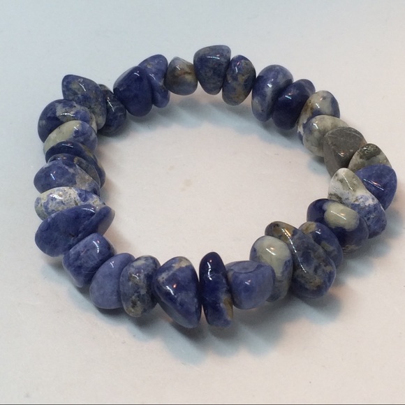 🍁🍁🍁🌀NATURAL SODALITE NUGGETS ELASTIC BRACELET - Picture 3 of 4